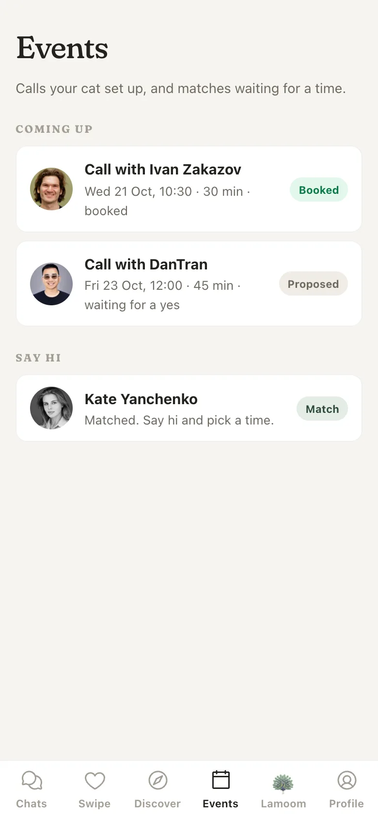 Events: a call with Ivan Zakazov booked, another waiting for a yes