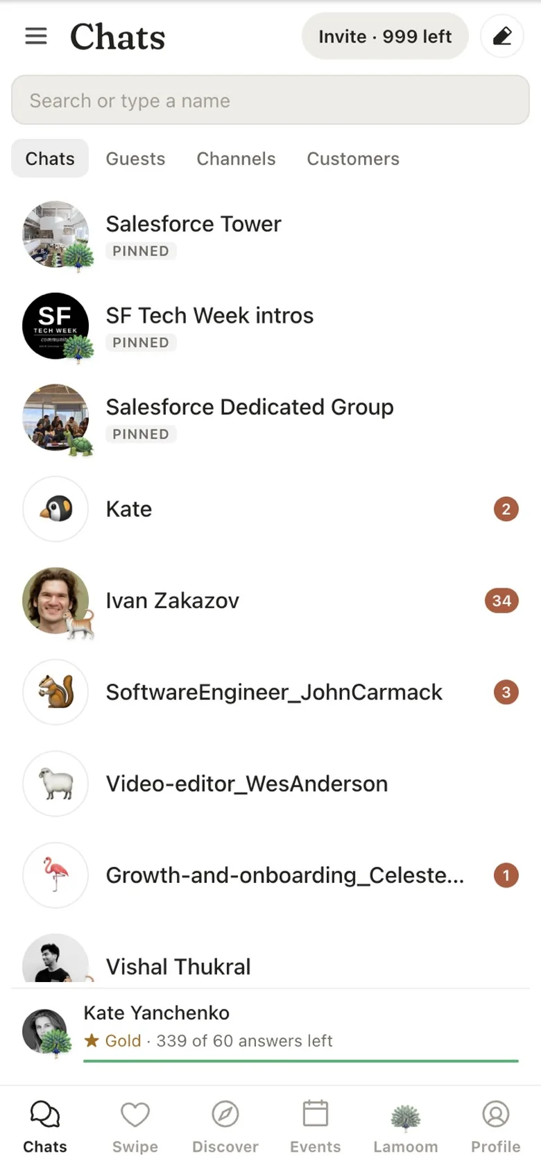 Chats: Salesforce Tower, SF Tech Week intros and Salesforce Dedicated Group pinned on top